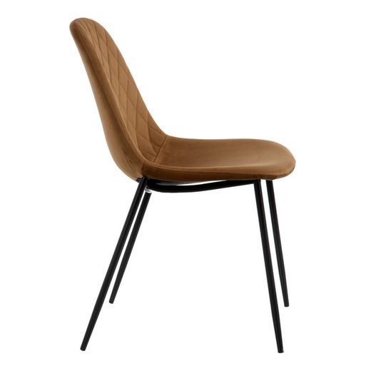 Velvet and metal chair in camel and black, 46 x 51 x 83.5 cm