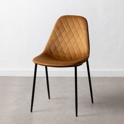 Velvet and metal chair in camel and black, 46 x 51 x 83.5 cm