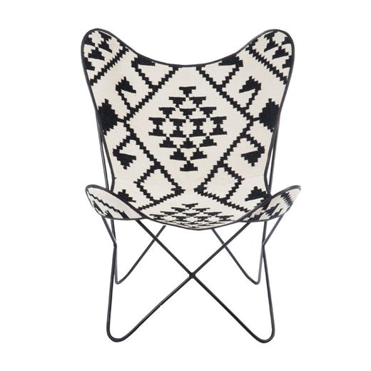 Silla de yute negro y blanco, 92x65x90 cm