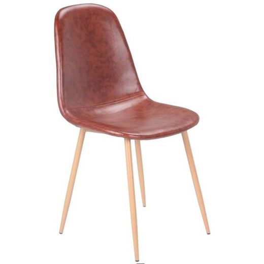 Chaise en cuir marron et pieds en métal imitation bois, 43 x 52 x 86 cm.