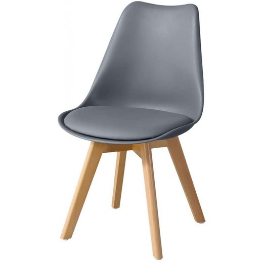 Silla en Polipropileno Gris Oscuro Con Cojín y Patas de Madera de Haya 47,5x45x81 cm