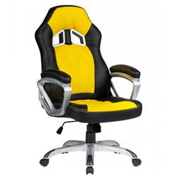 Portimao Gamer Chair in Faux Leather and Yellow/Black Metal, 64'5x70x116'5/124 cm