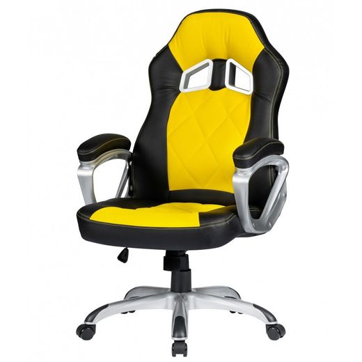 Portimao Gamer Chair in Faux Leather and Yellow/Black Metal, 64'5x70x116'5/124 cm