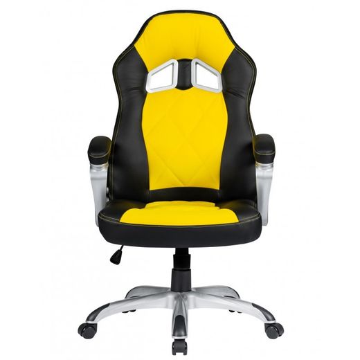 Portimao Gamer Chair in Faux Leather and Yellow/Black Metal, 64'5x70x116'5/124 cm