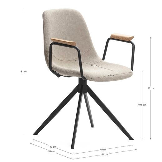 Chaise pivotante en tissu beige, 61 x 59 x 66-81 cm | Tali