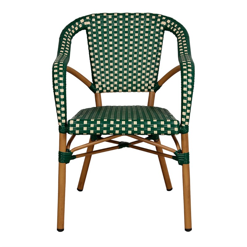 Voornaamwoord Nauw Afrikaanse Minaret stoel van synthetisch rotan, aluminium en groene bamboe, 56x60x83,5  cm — Qechic
