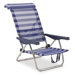 Cadeira cama de praia, com encosto de cabeça regulável em altura, em tecido com estrutura de alumínio, 77x60x83 cm