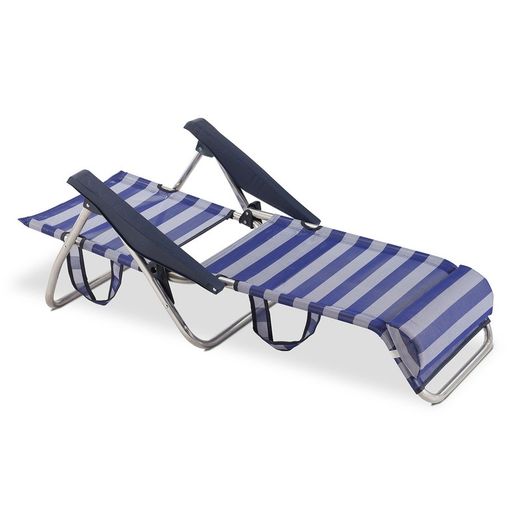 Cadeira cama de praia, com encosto de cabeça regulável em altura, em tecido com estrutura de alumínio, 77x60x83 cm