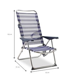 Cadeira cama de praia de 4 posições em tecido e estrutura de alumínio, 91x63x105 cm