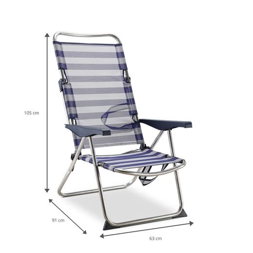 Cadeira cama de praia de 4 posições em tecido e estrutura de alumínio, 91x63x105 cm