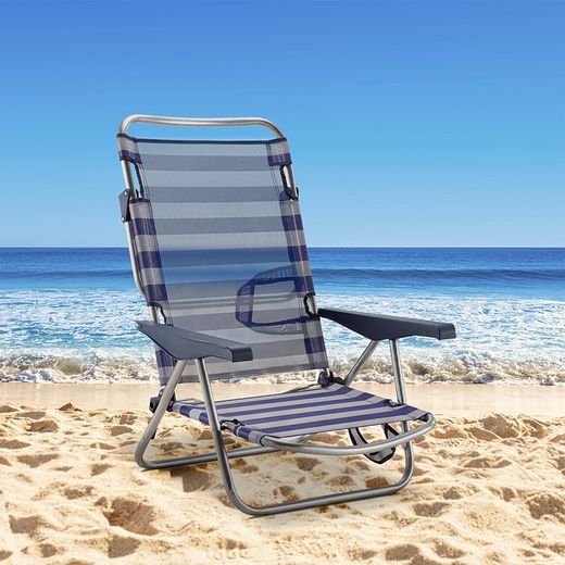 Cadeira cama de praia de 4 posições em tecido e estrutura de alumínio, 91x63x105 cm