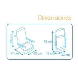 Cadeira cama de praia de 4 posições em tecido e estrutura de alumínio, 91x63x105 cm