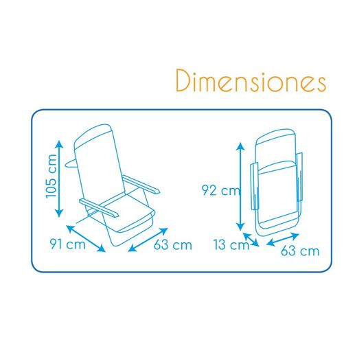 Cadeira cama de praia de 4 posições em tecido e estrutura de alumínio, 91x63x105 cm