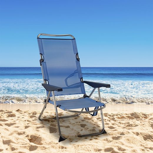 Cadeira cama de praia de 4 posições em tecido e estrutura de alumínio, 91x63x105 cm