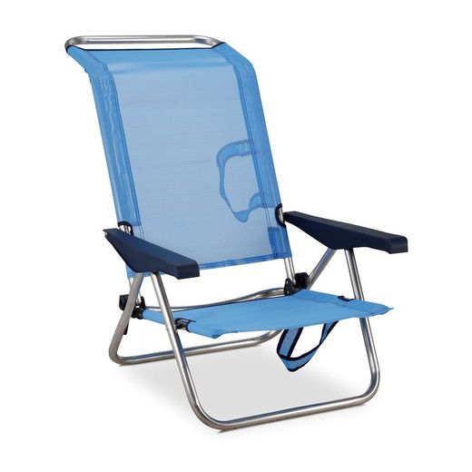 Lettino mare a 4 posizioni in tessuto e gambe pieghevoli sullo schienale, 77x60x83 cm