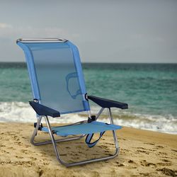 Lettino mare a 4 posizioni in tessuto e gambe pieghevoli sullo schienale, 77x60x83 cm