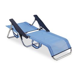Lettino mare a 4 posizioni in tessuto e gambe pieghevoli sullo schienale, 77x60x83 cm