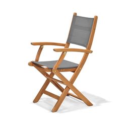 Cadeira Dobrável com Braços de Textilene e Madeira de Eucalipto 60.65 x 54.00 x 93.20 cm