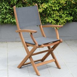 Cadeira Dobrável com Braços de Textilene e Madeira de Eucalipto 60.65 x 54.00 x 93.20 cm