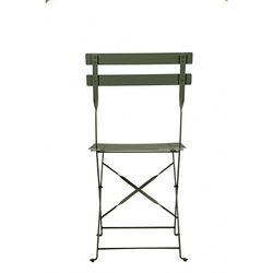 Terrasset 1 ronde tafel en 2 kakigroene stoelen