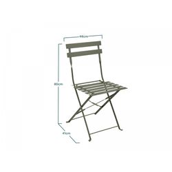 Terrasset 1 ronde tafel en 2 kakigroene stoelen