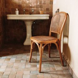 Chaise Vivendi en bois d'orme et rotin marron, 43x42x89 cm
