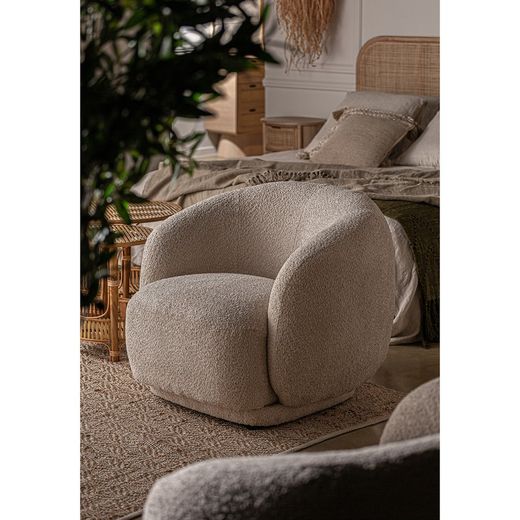 Bouclé cotton armchair in cream, 87 x 90 x 76 cm | Bouclé Privas