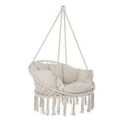Poltrona sospesa con cuscino in cotone beige, 100x80x145cm