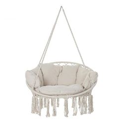 Fauteuil suspendu avec coussin en coton beige, 100x80x145cm