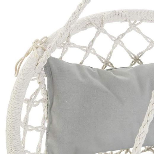 Fauteuil suspendu avec coussin en coton beige et bambou, 82x62x123cm