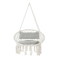 Fauteuil suspendu avec coussin en coton beige et bambou, 82x62x123cm