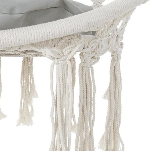 Fauteuil suspendu avec coussin en coton beige et bambou, 82x62x123cm
