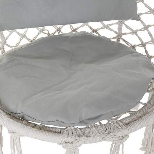 Fauteuil suspendu avec coussin en coton beige et bambou, 82x62x123cm