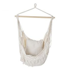 Hanging Armchair with Beige Cotton and Pine Cushion 90x90x135cm