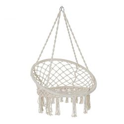 Beige hængende lænestol i stål og bomuld, 80x63x120cm