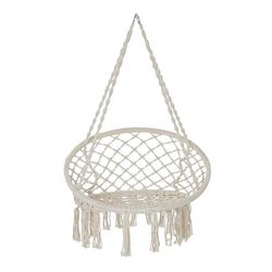 Beige hængende lænestol i stål og bomuld, 80x63x120cm