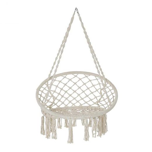 Beige hængende lænestol i stål og bomuld, 80x63x120cm