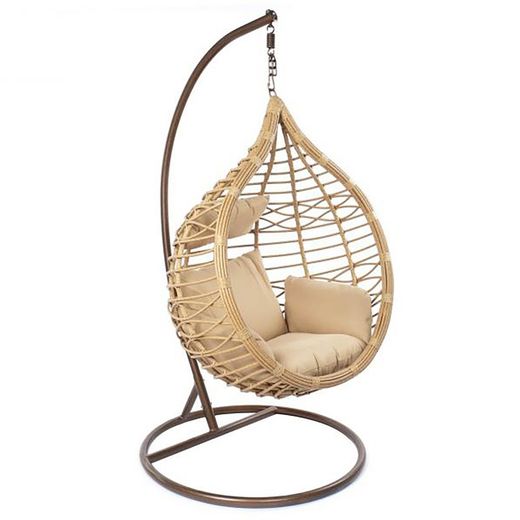 Poltrona suspensa em vime sintético bege, 100x70x185cm