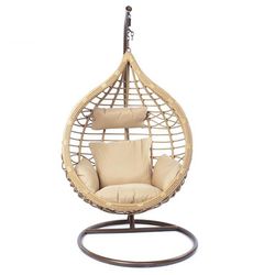 Poltrona sospesa in rattan sintetico beige, 100x70x185cm