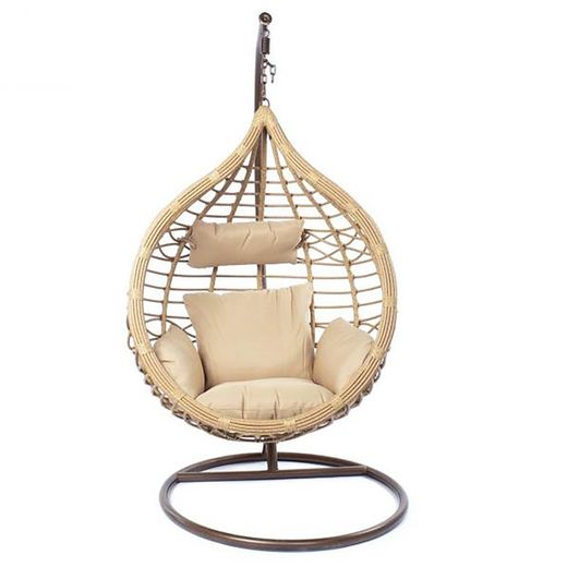 Poltrona sospesa in rattan sintetico beige, 100x70x185cm