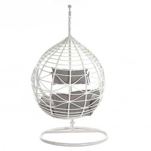 Hangfauteuil van wit synthetisch rotan, 107x107x198cm