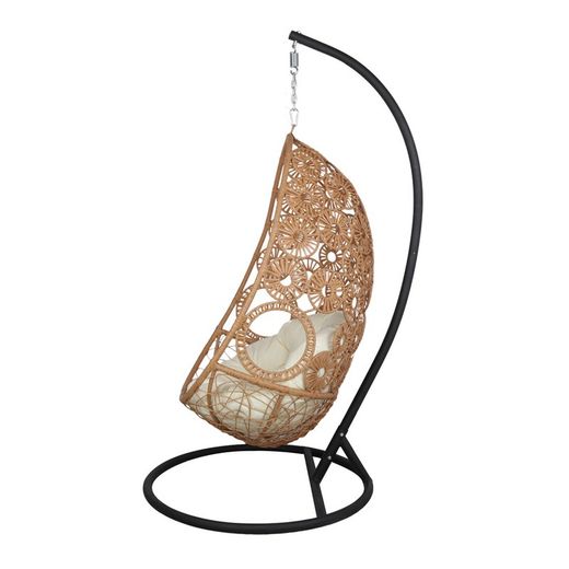 Natural and black synthetic rattan hanging chair, 104 x 124 x 158 cm | Corfu