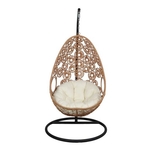 Natural and black synthetic rattan hanging chair, 104 x 124 x 158 cm | Corfu