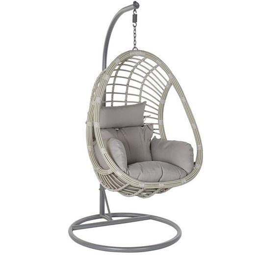 Sillón Colgante Huevo con Soporte de Ratán Sintético Gris, 100x70x195 cm