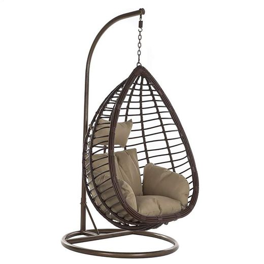 Sillón Colgante Huevo con Soporte  de Ratán Sintético Marrón, 91x94x190 cm