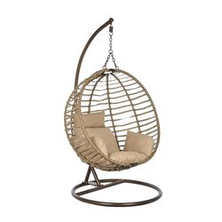 Wiszący fotel z syntetycznego rattanu i aluminium w kolorze naturalnym i ciemnobrązowym, 107 x 105 x 108 cm | Bryza