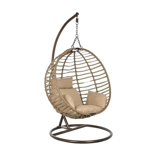 Sillón colgante de ratán sintético y aluminio en natural y marrón oscuro, 107 x 105 x 195 cm | Breeze