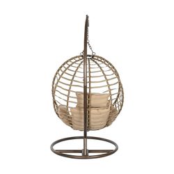 Wiszący fotel z syntetycznego rattanu i aluminium w kolorze naturalnym i ciemnobrązowym, 107 x 105 x 108 cm | Bryza
