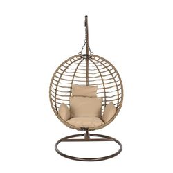 Wiszący fotel z syntetycznego rattanu i aluminium w kolorze naturalnym i ciemnobrązowym, 107 x 105 x 108 cm | Bryza