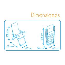 Poltrona de 5 posições com encosto de cabeça, estofamento de 3 cm e estrutura de aço, 62x60x108 cm